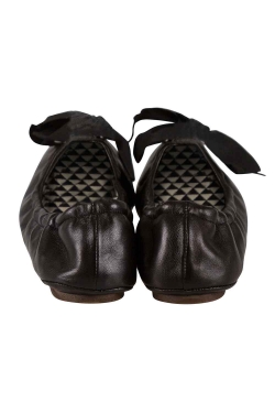 Isabel Marant Metallic Black Leather Bow Scrunch Ballet Flats Size 37