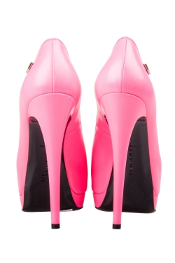 Pre Owned Philipp Plein Neon Pink Leather Provocateur Peep-Toe Platform Pumps Size 38