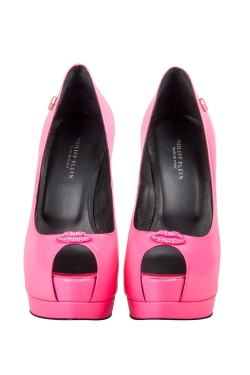 Pre Owned Philipp Plein Neon Pink Leather Provocateur Peep-Toe Platform Pumps Size 38