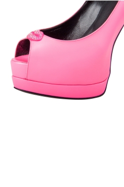 Pre Owned Philipp Plein Neon Pink Leather Provocateur Peep-Toe Platform Pumps Size 38