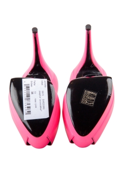 Pre Owned Philipp Plein Neon Pink Leather Provocateur Peep-Toe Platform Pumps Size 38