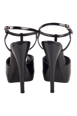 Pre Owned Giuseppe Zanotti Black Patent Leather T Strap Peep Toe Platform Sandals Size 38