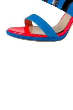 Paul Andrew Tri Color Suede And Patent Leather Wing Vamp Mule Sandals Size 37