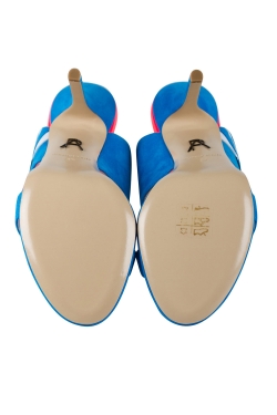 Paul Andrew Tri Color Suede And Patent Leather Wing Vamp Mule Sandals Size 37