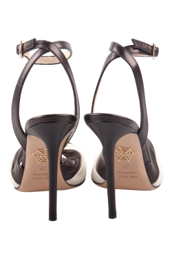 Charlotte Olympia Black/White Leather Do The Twist Ankle Strap Sandals Size 37