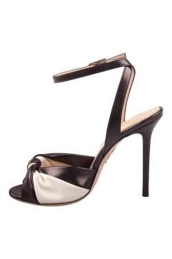 Charlotte Olympia Black/White Leather Do The Twist Ankle Strap Sandals Size 37