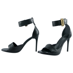 Pre Owned Alexander McQueen Black Leather Lana Razor Ankle Cuff Sandals Size 37