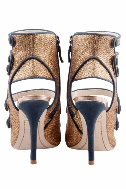 Pre Owned Sophia Webster Black/Gold Glitter Fabric and Suede Trim Cut Out Peep Toe Sandals Size 36.5