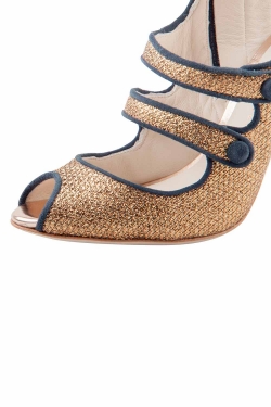 Pre Owned Sophia Webster Black/Gold Glitter Fabric and Suede Trim Cut Out Peep Toe Sandals Size 36.5