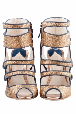 Pre Owned Sophia Webster Black/Gold Glitter Fabric and Suede Trim Cut Out Peep Toe Sandals Size 36.5