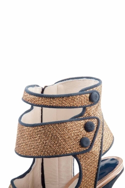 Pre Owned Sophia Webster Black/Gold Glitter Fabric and Suede Trim Cut Out Peep Toe Sandals Size 36.5