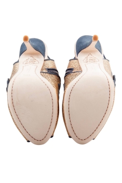 Pre Owned Sophia Webster Black/Gold Glitter Fabric and Suede Trim Cut Out Peep Toe Sandals Size 36.5