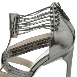 Jason Wu Metallic Grey Patent Leather Carolyn Platform Sandals Size 38