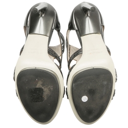 Jason Wu Metallic Grey Patent Leather Carolyn Platform Sandals Size 38