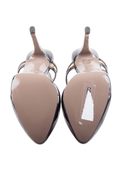 Pre Owned Versace Metalic Gold And Black Patent Leather T Strap Sandals Size 38