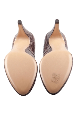 Pre Owned Casadei Grey Croc Embossed Leather Pumps Size 37