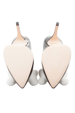 Pre Owned Moschino Black Patent Leather Bone Bow Pointed Toe Pumps Size 37