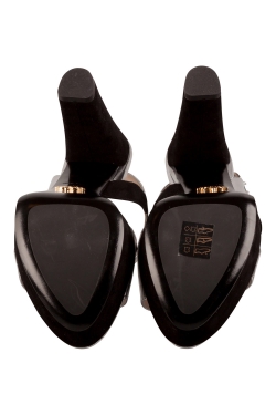 Pre Owned Prada Black Suede And Metallic Silver Leather Strappy Platform Sandals Size 38