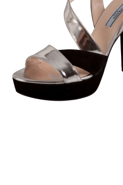 Pre Owned Prada Black Suede And Metallic Silver Leather Strappy Platform Sandals Size 38