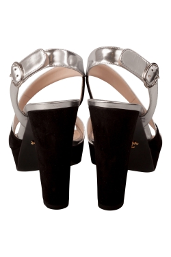 Pre Owned Prada Black Suede And Metallic Silver Leather Strappy Platform Sandals Size 38
