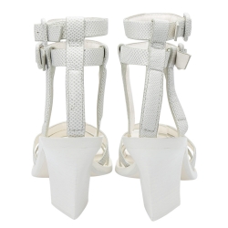 Pre Owned Alexander Wang White Lizard Embossed Leather Ankle Strap Sandals Size 36.5