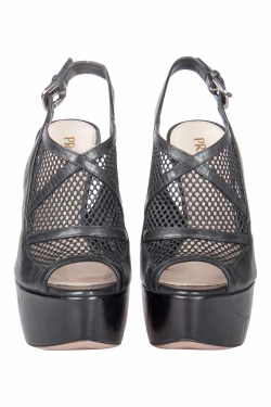 Pre Owned Prada Black Leather And Mesh Cage Peep Toe Platform Sandals Size 35