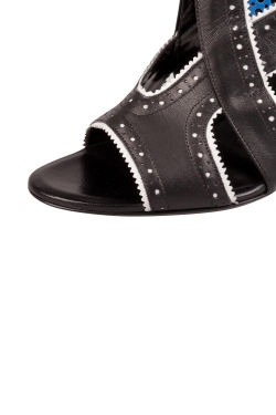 Pre Owned Roberto Cavalli Black And Blue Perforated Leather Lace Up Cut Out Sandals Size 38.5