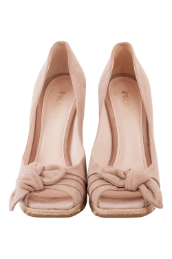 Pre Owned Prada Beige Suede Knot Open Toe Espadrille Wedge Pumps Size 38