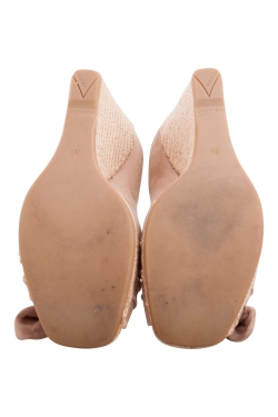 Pre Owned Prada Beige Suede Knot Open Toe Espadrille Wedge Pumps Size 38