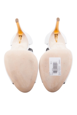 Pre Owned Rupert Sanderson White Leather Peep Toe Cut Out Pumps Size 38.5