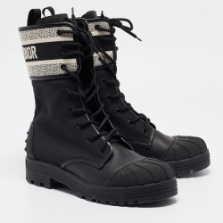 Dior Black Canvas D-Major Ankle Boots Size 42