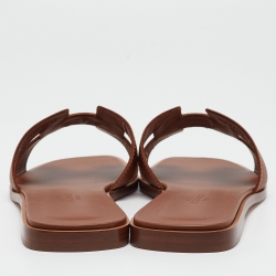 Hermes Brown Leather Oran Slide Flats Size 40