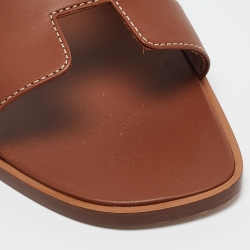 Hermes Brown Leather Oran Slide Flats Size 40