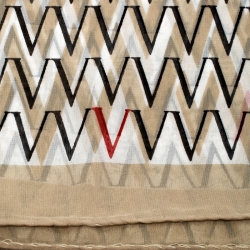 Pre Owned Valentino Beige and White V Logo Print Silk Chiffon Stole  