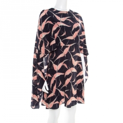 Pre Owned Valentino Navy Blue Swallow Print Silk Mini Capelet Dress M