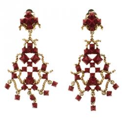 Valentino Red Enamel Dangle Pierce Earrings