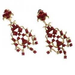 Valentino Red Enamel Dangle Pierce Earrings