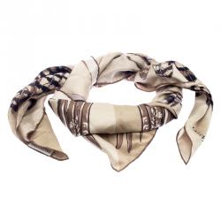 مملوكة مسبقًا Valentino Beige Eagle Printed Silk Square Scarf