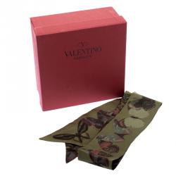 Pre Owned بندانة فالنتينو حرير مطبوع أخضر زيتوني فراشات