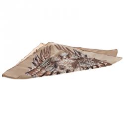 مملوكة مسبقًا Valentino Beige Eagle Printed Silk Square Scarf