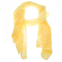 Pre Owned Valentino Yellow Cashmere Blend Scalloped Lace Detail Scarf