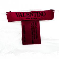 Pre Owned Valentino White Crinkled Cotton Scalloped Lace Detail Scarf