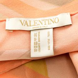 Pre Owned وشاح فالنتينو نيتيف كوتور حرير مقلم فاتح نمط ماسي مطبوع مربع