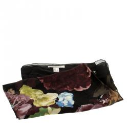 مملوكة مسبقًا Valentino Black Floral Printed Silk Chiffon Scarf