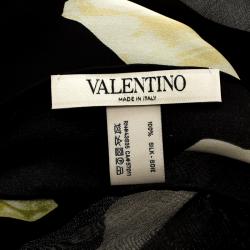 مملوكة مسبقًا Valentino Black Floral Printed Silk Chiffon Scarf