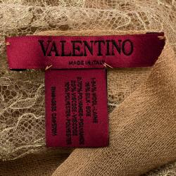 Pre Owned Valentino Beige Metallic Scallop Lace Detail Scarf