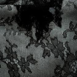 Pre Owned Valentino Grey Lace Printed Modal and Silk Scalloped Lace Detail Scarf