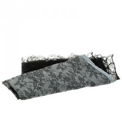 Pre Owned Valentino Grey Lace Printed Modal and Silk Scalloped Lace Detail Scarf