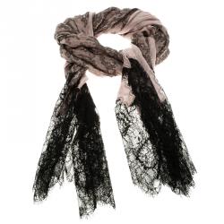 Pre Owned وشاح فالنتينو تفاصيل دانتيل متعرجة حرير ومودال مطبوع دانتيل وردي فاتح