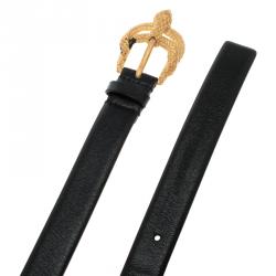 Pre Owned Valentino Black Leather Snake Buckle Belt 85 CM